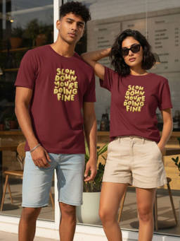 RIGO - Maroon Typography Cotton Regular Fit T-Shirt