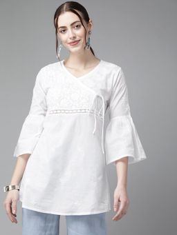 ADA - Embroidered Cotton Angrakha Lucknowi Chikankari Kurti