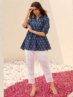 Libas - Indigo Cotton Floral Printed Aline Tunic