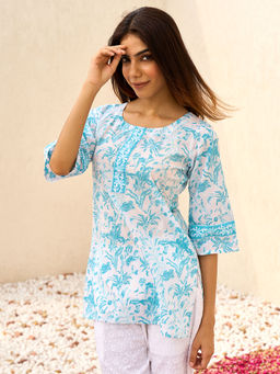 Libas - Women Floral Printed White Kurti With A Flared Sleeves
