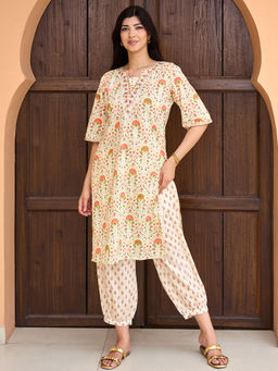 Libas - Women Cream Floral Kurta with Salwar (Set of 2)