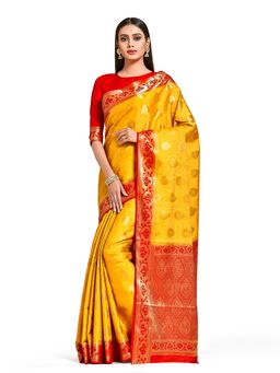Mimosa - Mustard Kanjivaram Style Art Silk Saree With Unstitched Blouse