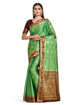 Mimosa - Green Kanjivaram Style Art Silk Saree With Unstitched Blouse