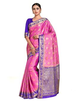 Mimosa - Pink Kanjivaram Style Art Silk Saree With Unstitched Blouse