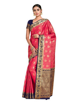 Mimosa - Red Kanjivaram Style Art Silk Saree With Unstitched Blouse