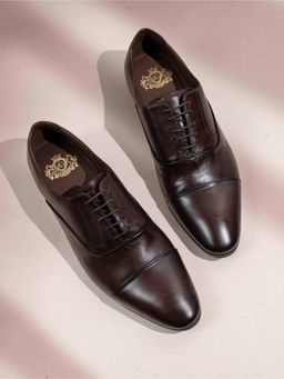 ATESBER - Mens Brown Solid Round Toe Formal Oxfords