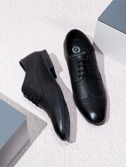 PRIVO - Mens Black Solid Round Toe Formal Brogues