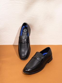 PRIVO - Mens Black Solid Round Toe Formal Slip On Leather Loafers