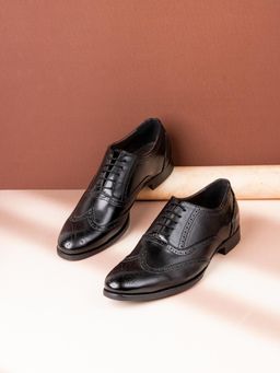 PRIVO - Mens Black Solid Formal Leather Brogues