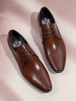 ATESBER - Mens Brown Solid Round Toe Formal Derbies