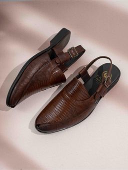 PRIVO - Mens Brown Solid Round Toe Casual Leather Sandals