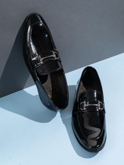 PRIVO - Mens Black Solid Round Toe Formal Leather Loafers