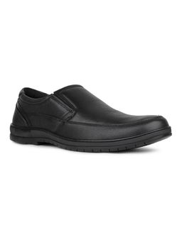 PRIVO - Mens Black Solid Round Toe Formal Leather Shoes Loafers