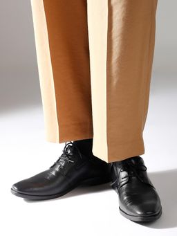 PRIVO - Mens Black Solid Round Toe Formal Leather Lace Up Derbies