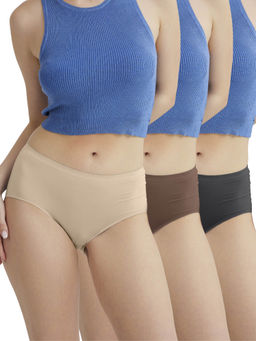 B'There - Women Multi-Color Seamless Full Briefs (Pack of 3)