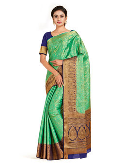 Mimosa - Green Kanjivaram Style Art Silk Saree With Unstitched Blouse