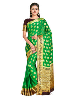 Mimosa - Green Banarasi Style Chiffon Saree With Unstitched Blouse
