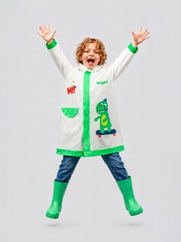 Little Surprise Box - Frog Green Bordered Translucent Long Style Raincoat