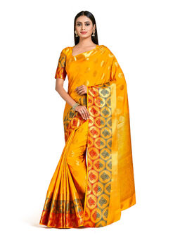 Mimosa - Mustard Kanjivaram Style Art Silk Saree With Unstitched Blouse