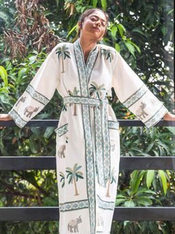 House of Ekam - Tropical Elephant and Palm Bathrobe