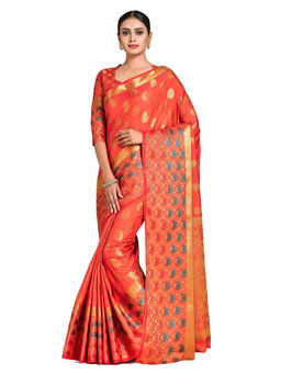 Mimosa - Peach Kanjivaram Style Art Silk Saree With Unstitched Blouse