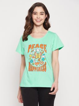 Clovia - Graphic Print Top in Mint Green