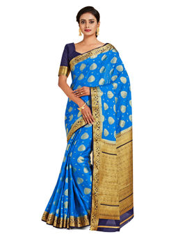 Mimosa - Blue Mysore Silk Style Crepe Saree With Unstitched Blouse