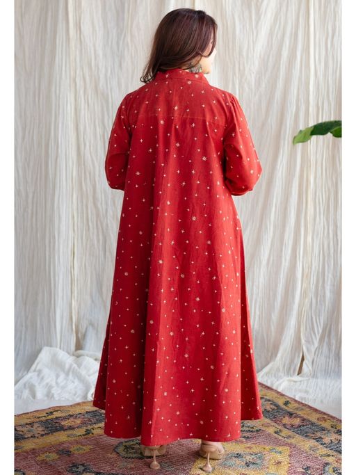 red polka dot dress online india Red Polka Dot Printed Georgette Tiered Midi Dress | EST-VT-110