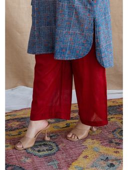 The Indian Ethnic Co. - Maroon Straight Slub Cotton Plain Palazzo