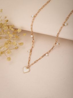 Carlton London - Rose Gold And White Brass Rose Gold Plated Enamelled Necklace