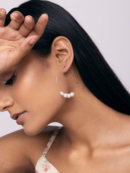 Indya - White Pearl Beaded Hoop Earrings