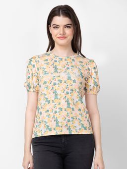 Spykar - Women Yellow Cotton Slim Fit Floral Top