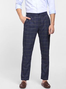 Jack & Jones - Navy Blue Mid Rise Check Trousers