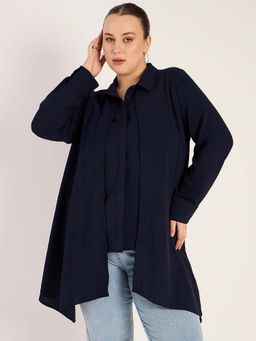Femmella - Navy Asymmetric Button Down Shirt