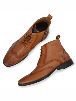 Valentino - Men Tan Premium Leather Side Zipper and Lace-Up Boot