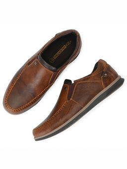 Valentino - Men Premium Leather Tan Slip On Casual Shoe
