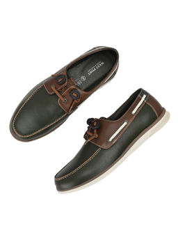 Valentino - West Port Men Premium Leather Olive Boat Shoes