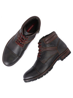 Valentino - Men Premium Leather Grey Side Zipper and Lace-Up Boot