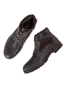 Valentino - Men Premium Leather Grey Side Zipper and Lace-Up Boot