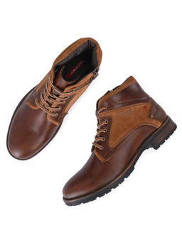 Valentino - Men Premium Leather Tan Side Zipper and Lace-Up Boot (Global-81-Tan)