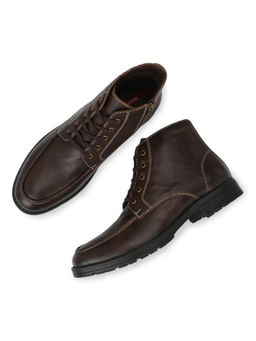 Valentino - Men Premium Leather Brown Side Zipper and Lace-Up Boot (Global-82-Brown)