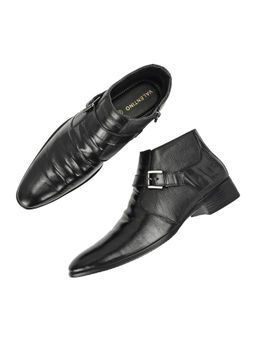 Valentino - Men Premium Leather Black Formal Ankle Side Zipper Boot