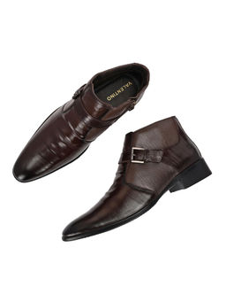 Valentino - Men Premium Leather Brown Side Zipper Formal Ankle Boot