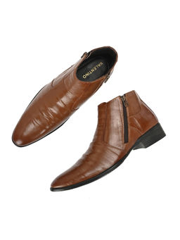 Valentino - Men Tan Premium Leather Formal Ankle Zipper Boot