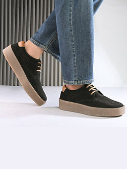 Valentino - West Port Men Premium Suede Leather Black Casual Derby