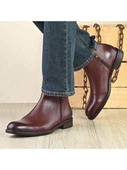 Valentino - Men Premium Leather Brown Ankle Side Zipper Boot