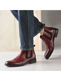 Valentino - Men Premium Leather Burgundy Ankle Chelsea Boot