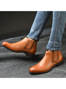 Valentino - Men Tan Premium Leather Ankle Chelsea Boot