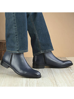 Valentino - Men Premium Leather Blue Ankle Side Zipper Boot