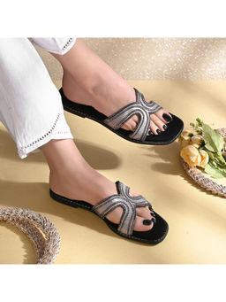 Valentino - Women Gunmetal Embellished Slip-On Flats